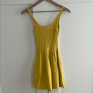 Bershka Yellow Ribbed Scoop-Neck Mini Dress